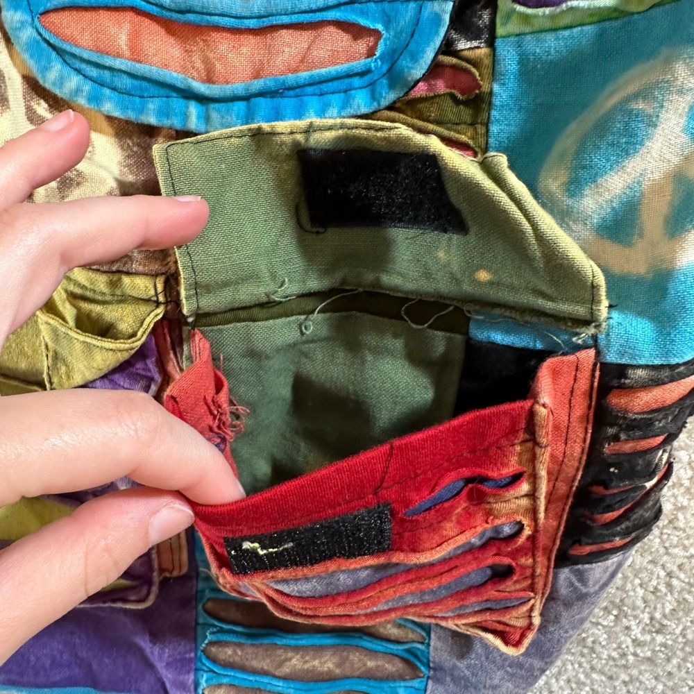 Patchwork Backpack Hippie Boho Drawstring Peace S… - image 3